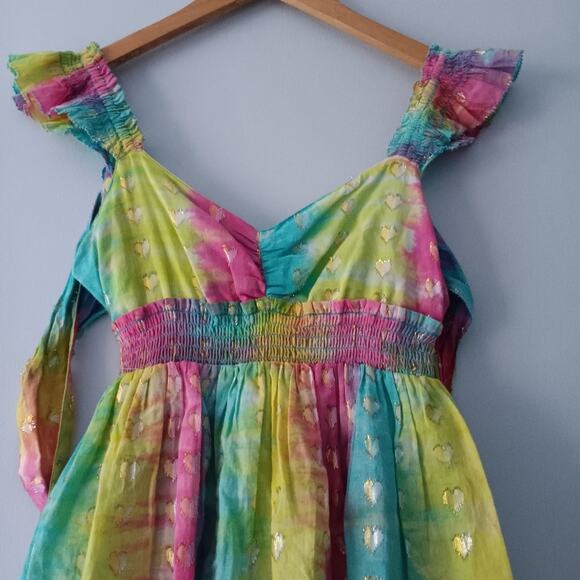 Saylor Leola Cotton Tiered Midi Dress Tie-Dye XS Metallic Hearts - Picture 4 of 9